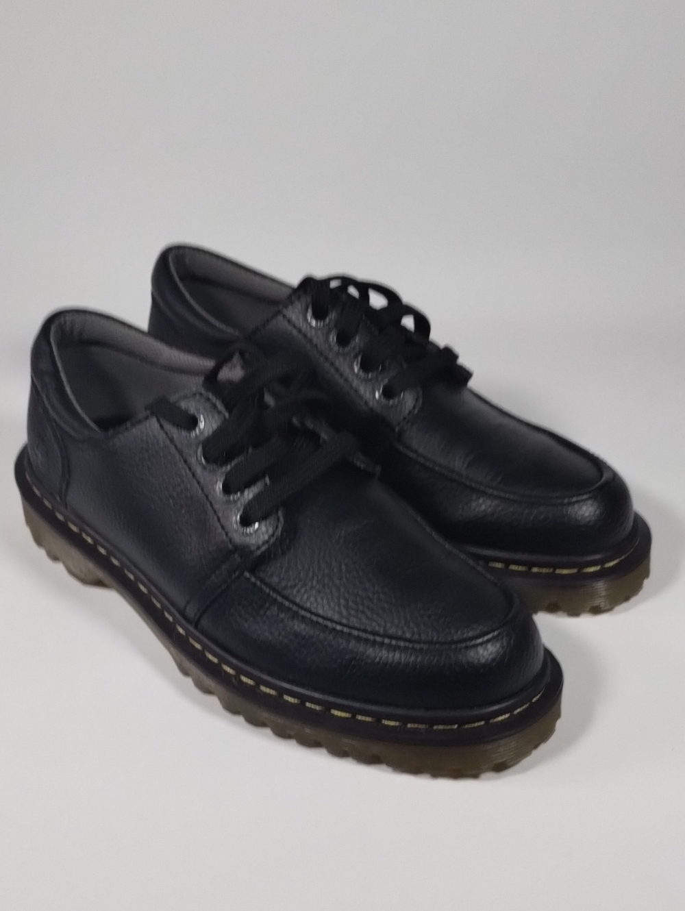 Dr. Martens Black Leather Derby Shoes with Yellow Stitching